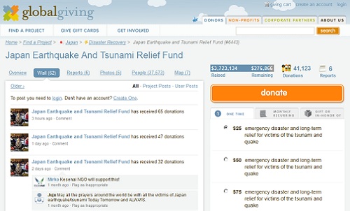 Donate to Japan website example